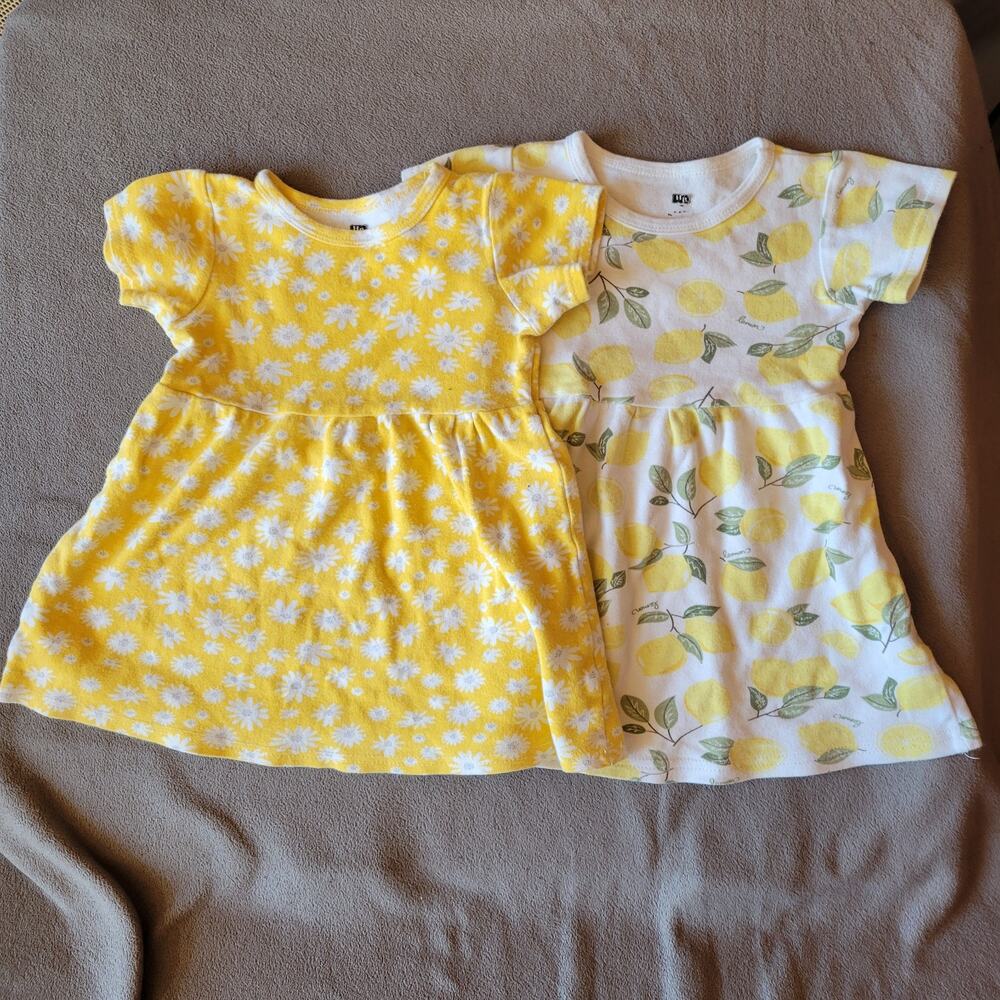 Vintage HB Hudson Childrenswear Baby Dress 9 Months Yellow Lemon Cotton 2PC